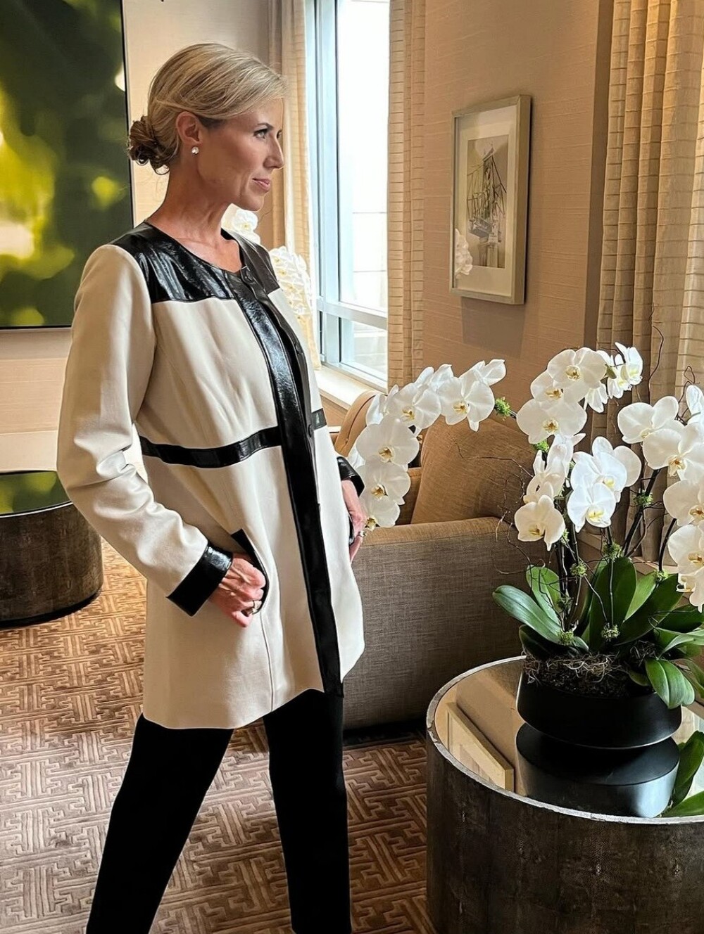Like NeDennis Basso Black & Cream Faux Leather Longline Jacket Topper